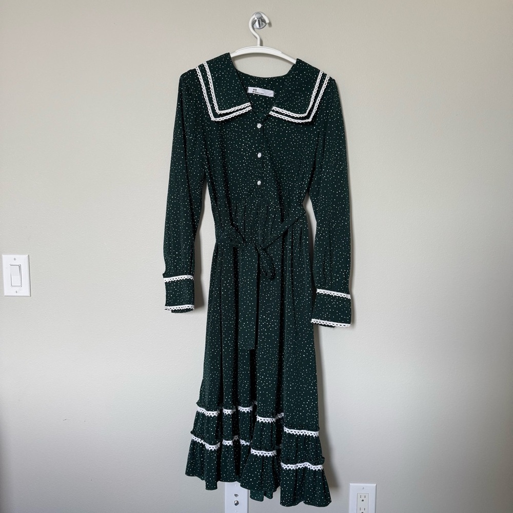 Elegant Green Polka Dot Maxi Dress